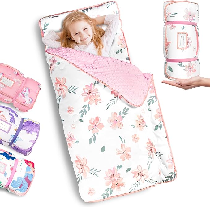 Nap Mat- Toddler Nap Mat with Pillow & Fleece Blanket- 55''*35''*3'' Nap Mat for Toddlers- Nap Mats for Preschool, Daycare