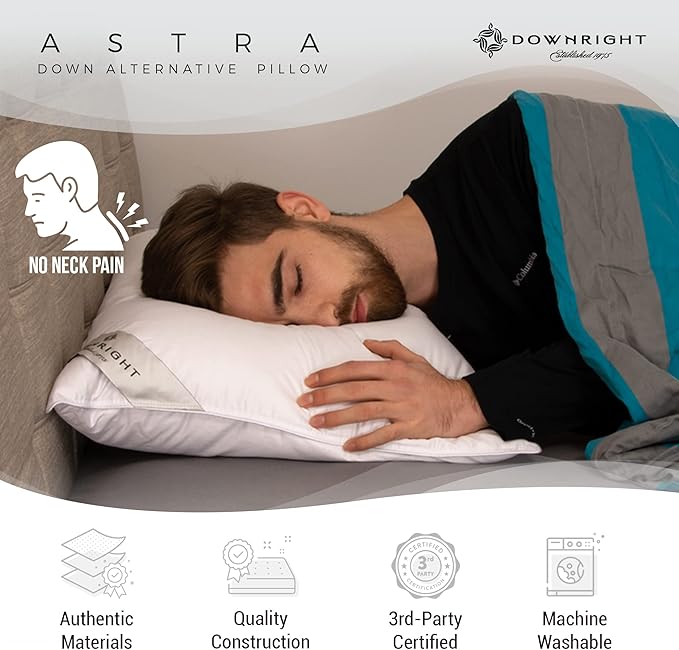 Downright ASTR-ST-MED-COM 233 Thread Count 24 oz Astra LikeDown Pillow, 20" x 26", Standard 20 x 26