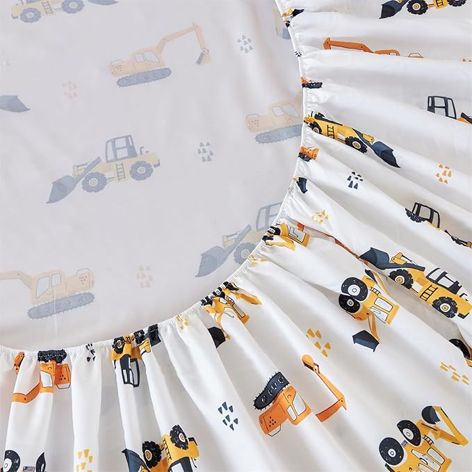 RYNGHIPY Full Sheets Set Kids Boys: Construction Excavator Bed Sheet Set for Toddler Children - Deep Pocket Wrinkle Free Bedding Set (White Yellow,Full)