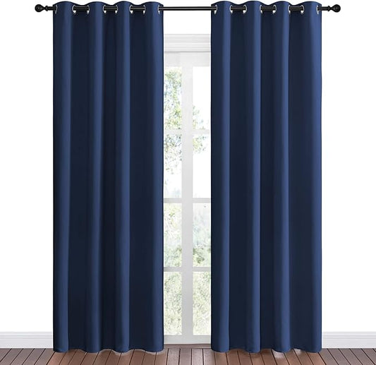 NICETOWN Navy Blackout Curtains 86" Long for Living Room, Thermal Insulated Window Treatment Light Reducing Room Darkening Drapes for Boys Kids Bedroom, Classroom, Apartment (55" W x 86” L, Set of 2)