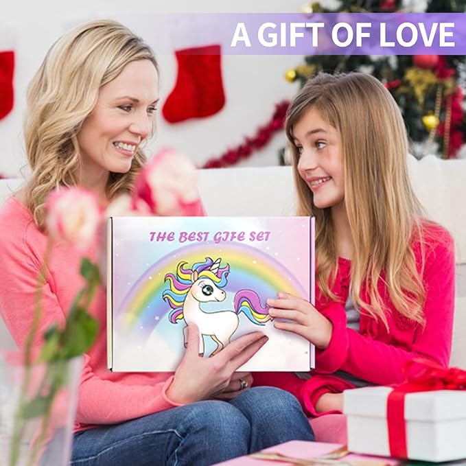 Unicorn Gifts for Girls 3 4 5 6 7 8 Years Old, Unicorn Toys with Plush Light Up Star Pillow Blanket Diamond Art Bracelet Graduation Birthday Gifts for Girls