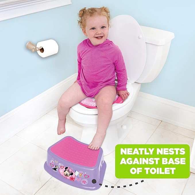 Disney Minnie Mouse Happy Helpers Bathroom Step Stool for Kids Using The Toilet and Sink - Kids Step Stool, Potty Training, Non-Slip, Bathroom, Kitchen, Lightweight