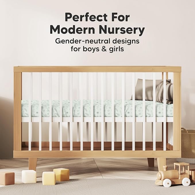 2-Pack Mini Crib Sheets Fitted, Pack and Play Sheets - Organic Cotton Pack N Play Sheets for Pack and Play Mattress, Playard Baby Crib Sheets, Jersey Crib Sheets Neutral for Boys,Girls (Tropic Oasis)