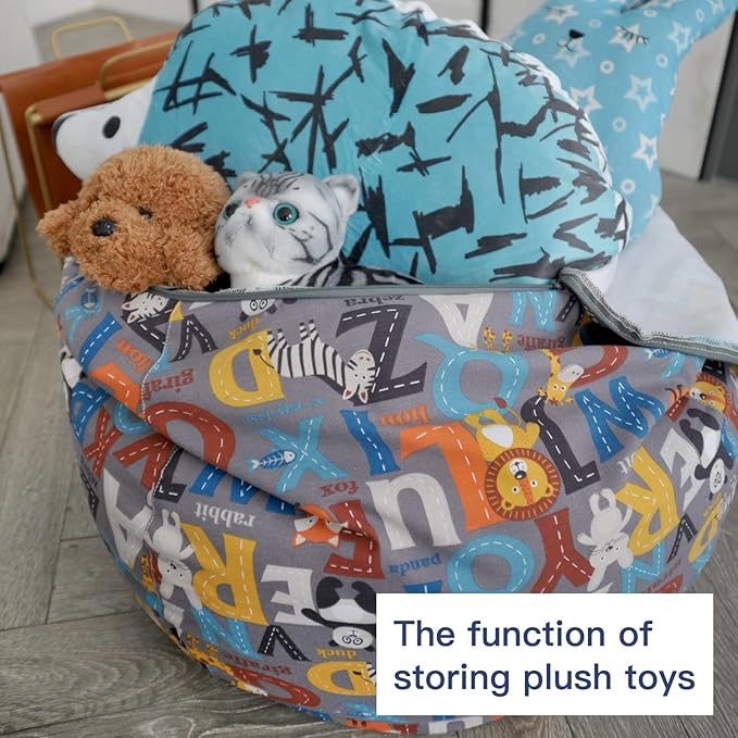 YuppieLife Kids Animal Storage Bean Bag Cover (No Filling) Extra Large stuff'n Sit|Toy Organizer|Carrying Handle|Available for Kids and Teenager|Cuddle Chair(27“,Letter)