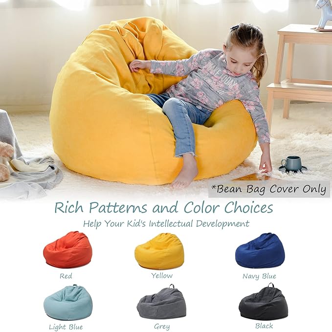 YuppieLifeKids Storage Bean Bag Cover(No Filling)Candy-Colored/Toy Organizer|Carrying Handle Sofa|Available for Kids and Teenager|Cuddle Chair|Machine Washable and Durable(27'',Ginger)