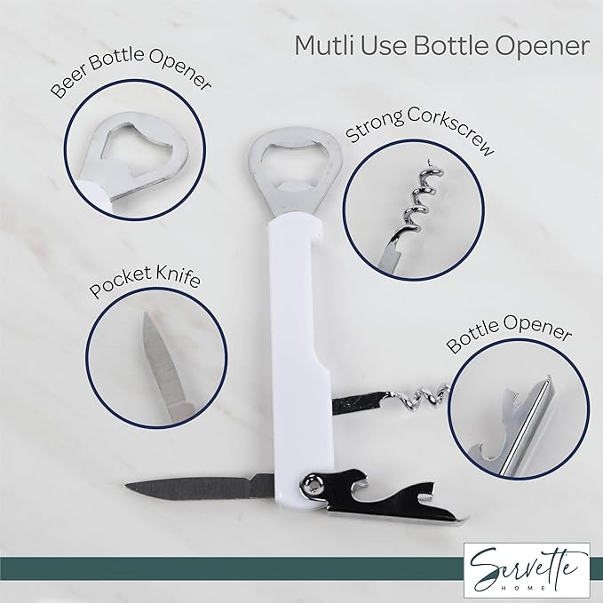 Waiter Corkscrew and Beer Bottle Opener Multifunction Tool (White)
