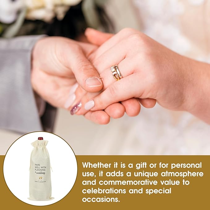 Styquenzer Engagement Gifts for Couples Wedding Wine Bag Newly Engaged Gifts for Newly Engaged Couples Cotton Linen Wine Gift Bag With Drawstring Pairs Well with Wedding Planning