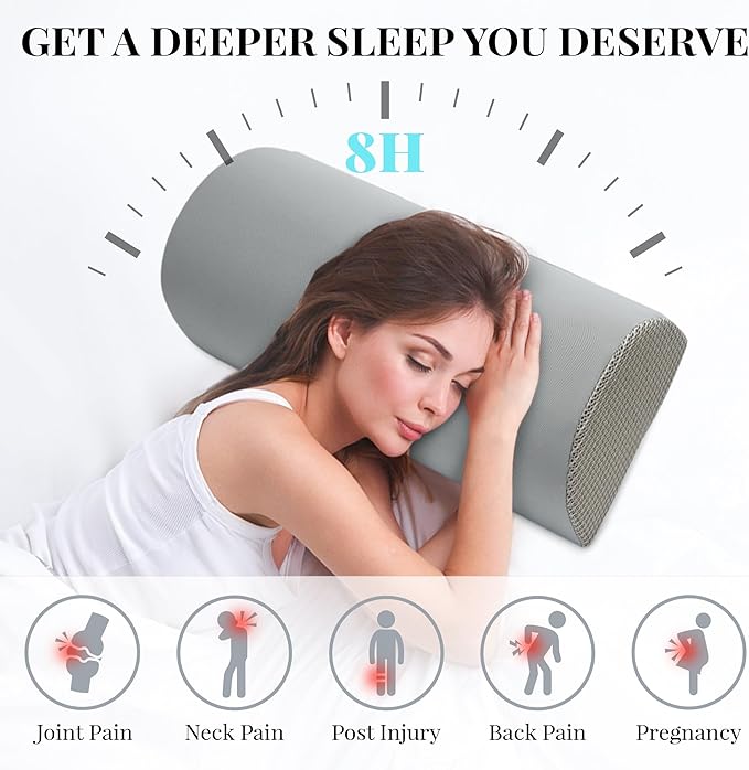 Knee Pillow for Side Sleepers Memory Foam Leg Pillows for Sleeping Yoga Bed Half Moon Bolster Pillow for Neck Pain Relief with Pillowcase 20.5x8x4.5 Inches(Cooling Grey, Standard Size)