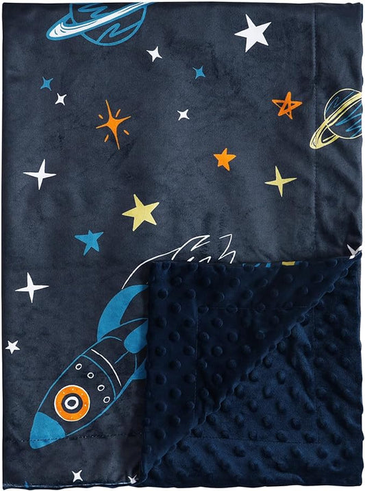 Minky Baby Blanket for Boys, 40x50 Inches Soft Lightweight Micro Fleece Baby Blanket with Double Layer, Dotted Backing, Breathable Receiving Blanket for Newborns, Space