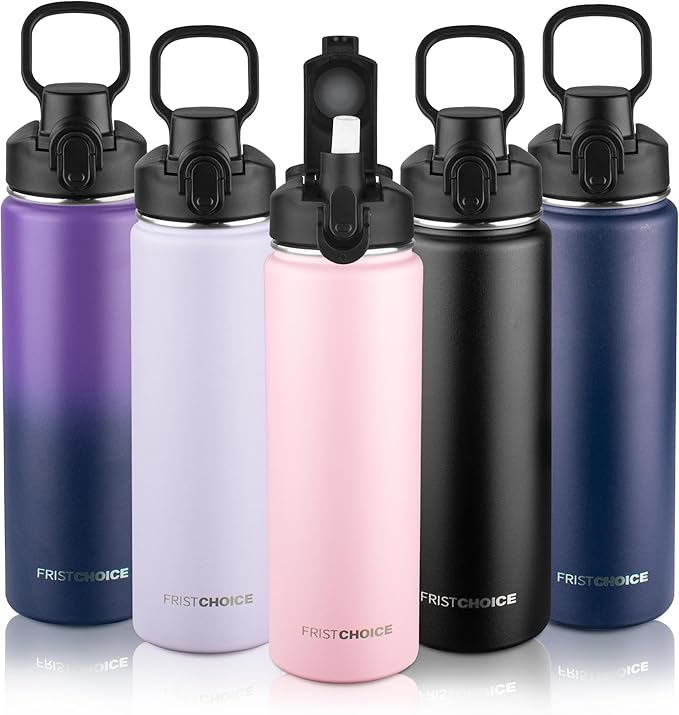 Insulated water bottle with Straw,24oz Stainless Steel Water Bottle for Adult Kids,Double Wall Vacuum Wide Mouth Insulated Water Bottle for Sports,BPA-free and Leak-proofοΌ24oz,PinkοΌ
