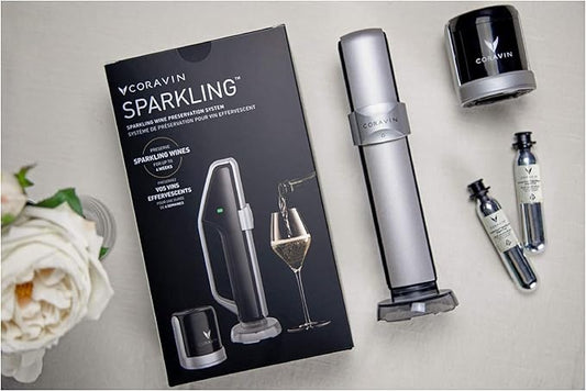 Coravin Sparkling Wine Preservation System - Preserve Wine for 4 Weeks - Wine Saver for Sparkling Wine - With Pure Sparkling CO2 Gas Capsules - For Champagne and Other Sparkling Wines