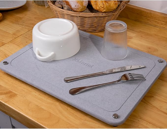Stone Drying Mat for Kitchen Counter 15.7" x 11.8" Light Gray, Quick Dry Stone Dish Drying Mat with Legs, Drying Stone for Kitchen Counter Fits Various Dish Racks, Zero Rust Dish Drying Stone