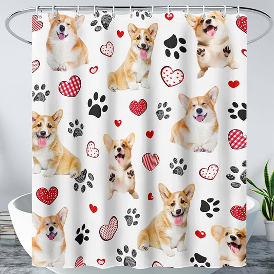 AILONEN Puppy Dog Shower Curtain for Bathroom,Cute Corgi Waterproof Bath Curtain,Pet Dog Kids Girls Dog Lover Curtain with 12 Plastic Hooks(36" W*72" H)