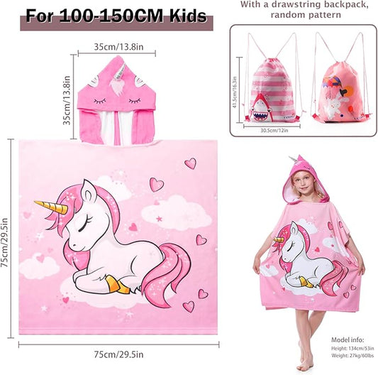 MOKANI Kids Hooded Poncho Towels, Soft & Absorbent Microfiber Beach Towel, Swimming Pool Changing Robe Bathrobe Bath Towel