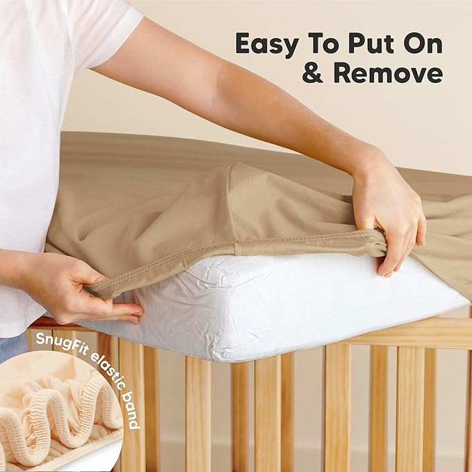 2-Pack Organic Crib Sheets for Boys, Girls - Jersey Fitted Crib Sheet, Baby Crib Sheets Neutral, Crib Mattress Sheet, Cotton Crib Sheets, Breathable Crib Sheet, Baby Mattress Sheets (Pecan)