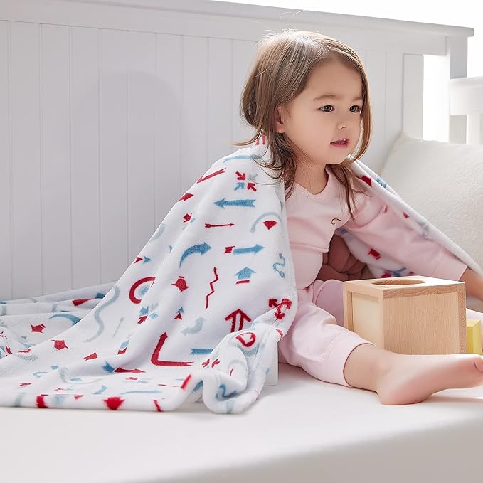 DaysU Plush Flannel Baby Blanket Super-Soft Lightweight, Embroidered Fleece Baby Blanket for Boys and Girls, Bed Throws for Baby Crib and Toddler Bed, Arrow, 30”x40”