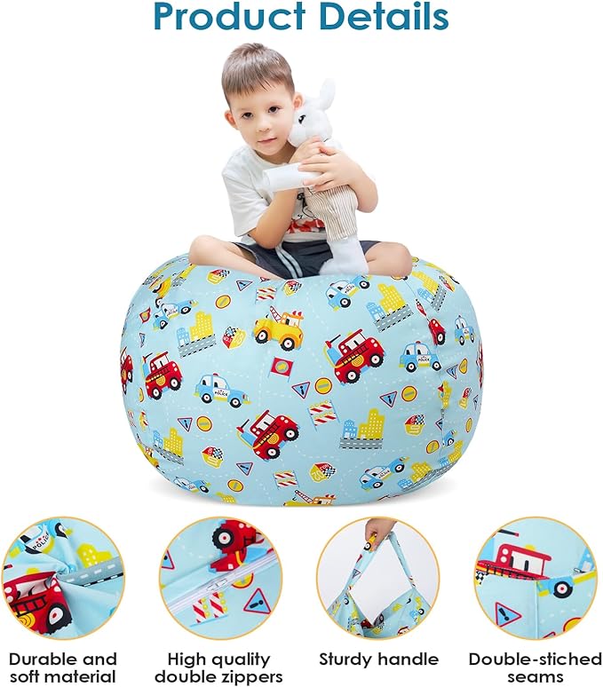 Bean Bag Chair for Kids Stuffed Animal Storage Beanbag Chairs,Toddler Toy Storage Organizer for Girls and Boys,Large 32'' Cover Only(No Filling