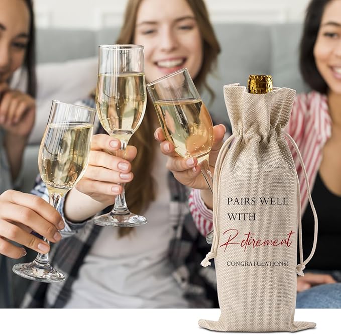 Retirement Gifts for Women, Happy Retired Retirement Gifts for Grandma Teacher Nurse Coworker, Retirement Party Decorations Wine Bag, Pairs Well With Retirement Wine Bottle Bag