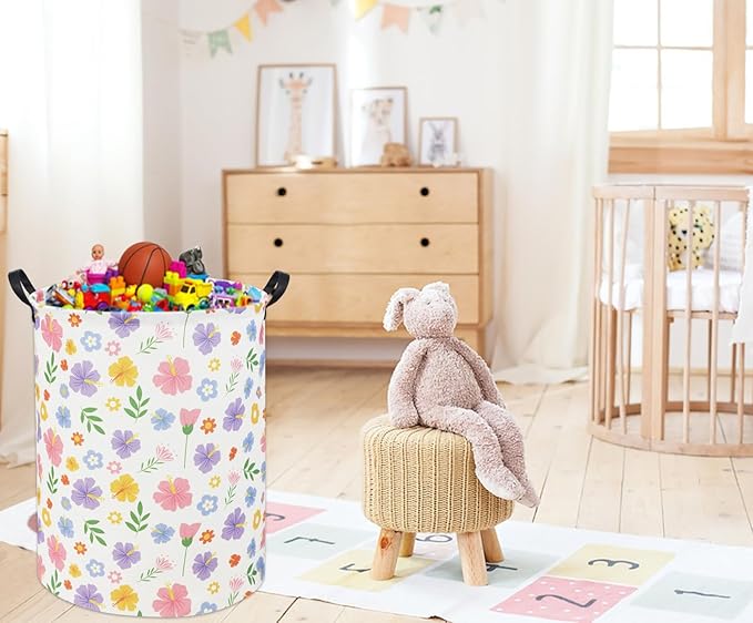 Flower Kids Laundry Basket Baby Hamper Toy Storage Bin for Boys Room Decor Baby Nursery Hamper Gift Baskets for Bedroom Bathroom(Flower)