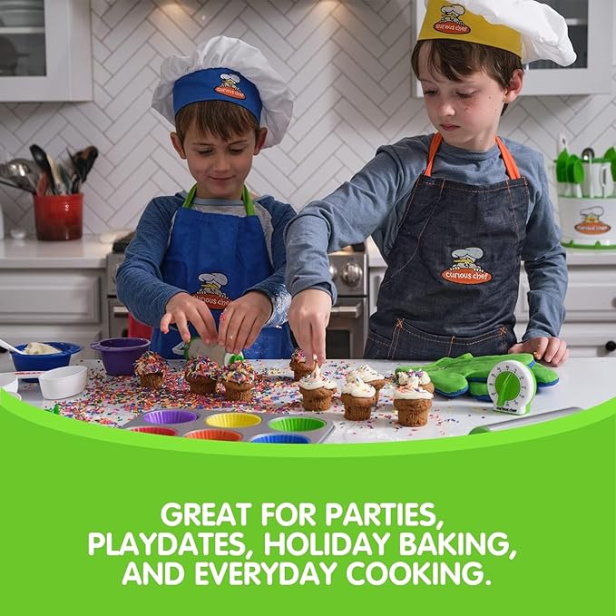Curious Chef 3-Piece Baking Tool Set for Kids and Toddlers, Stainless Steel Whisk, Nylon Frosting Spreader and Cookie Turner, Real Kitchen Kit