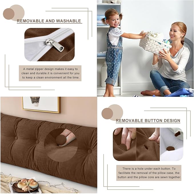 Large Triangular Headboard Pillows Long Backrest Positioning Support Bolster Cushion for Daybed Fluffy Quality Plush Body Wedge Pillow with Removable Cover(Dark brown-King-76x8x20in)