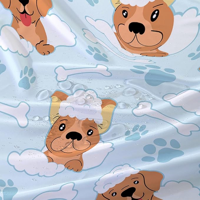 AILONEN Cute Dog Shower Curtain,Cute Bulldog Labrador Dog Print Shower Curtain, 60" W*72" H Waterproof Happy Shower Puppy Dog Lover Curtain with Grommets and 12 Hooks