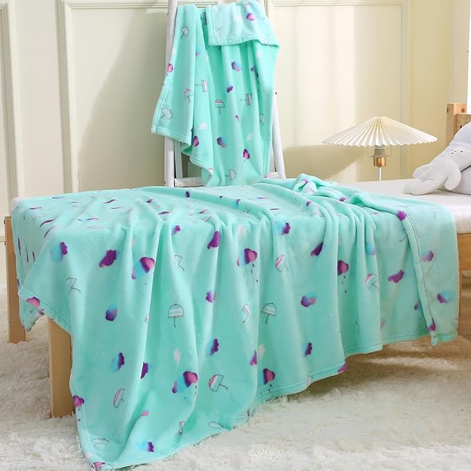 DaysU Plush Flannel Baby Blanket Super-soft Lightweight, Printed Fleece Baby Blanket for Unisex, Portable Bed Throws for Baby Crib and Toddler Bed, Fair Aqua Cloud, 30”x40”
