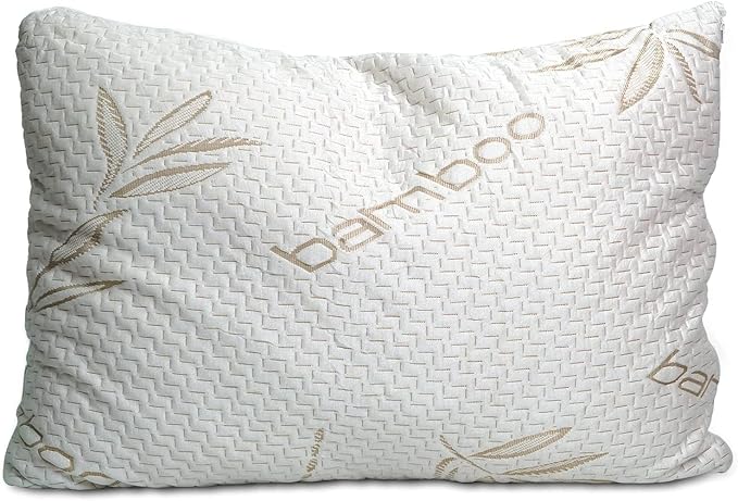 Sleepsia Standard Size Rayon Derived from Bamboo Pillow - Adjustable Shredded Memory Foam Neck Support Pillow, Breathable Pillow for Side, Back & Stomach Sleepers - Sleeping Pillow with Washable Cover