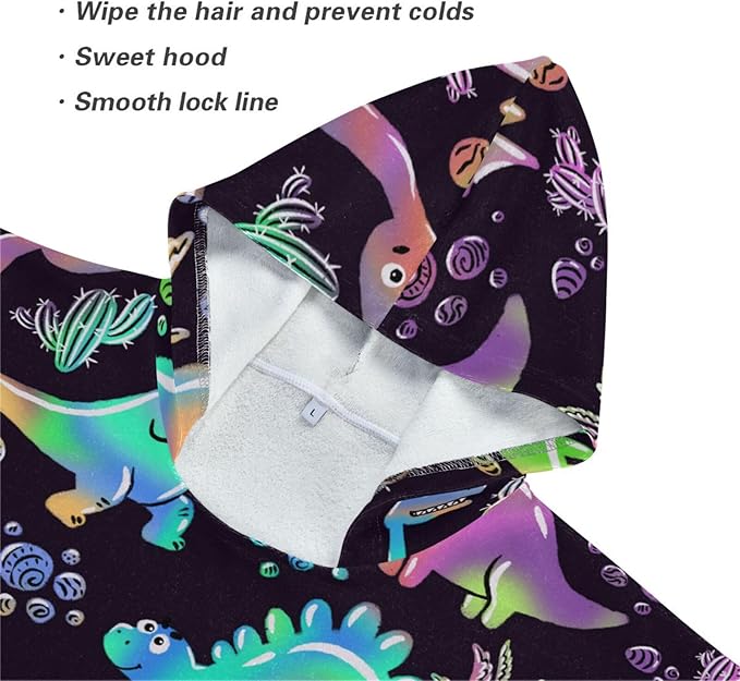 senya Kids Beach Towel, Rainbow Dinosaurs Hooded Bath Pool Beach Towel Wrap Cover-ups Beach Poncho for Boys Girls