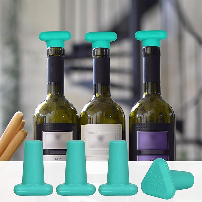 Wine Stoppers,Set of 4 Silicone Corks - Uncork,Heavy-Duty for all Bottles