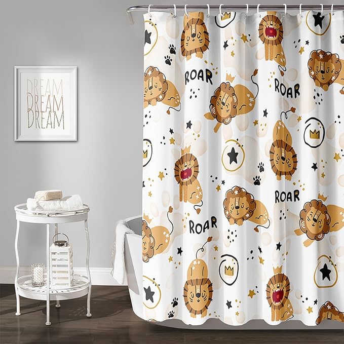 AILONEN Cute Lion Shower Curtain for Bathroom, Children Kwwaii Animal Bathroom Curtain Decor,Printed Bath Curtain for Boys Girls 60" W*72" H Polyester Waterproof Bathroom Curtain with 12 Hooks
