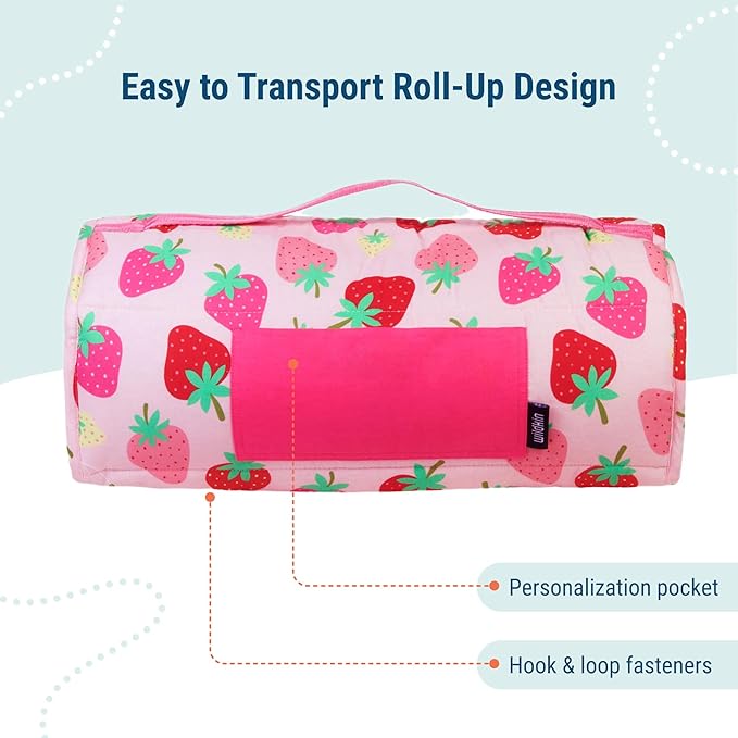 Wildkin Original Nap Mat with Reusable Pillow for Boys & Girls, Ideal for Sleepovers, Equipped with Hook & Loop Fastener, Made from Cotton Blend Materials - Nap Mat for Kids