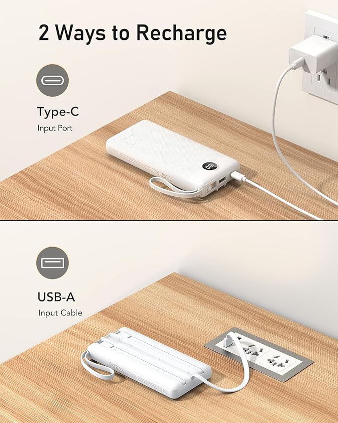 VEEKTOMX Portable Charger with Built-in Cables, 20000mAh Power Bank for iPhone, Fast Charging USB C Battery Pack, Travel Essentials Powerbank Compatible with iPhone 15/14/13, Samsung, Android, etc
