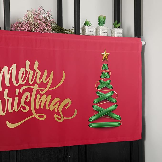 Vandarllin Merry Christmas Kitchen Curtains Valances for Windows Christmas Tree Rod Pocket Window Treatment for Kitchen/Living Room/Bedroom/Bathroom,42" X 12" -1 Panel, Winter Holidays