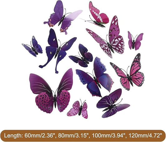 uxcell 120Pcs 3D Beautiful Butterfly Removable DIY Wall Stickers for Bedroom Living Room TV Background Decorations, Purple