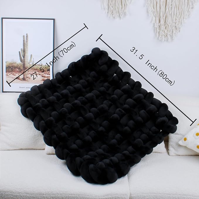 XHJRI Thickened Braided Knot Seat Mat, Knotted Floor Decorative Cushion, Handmade Baby Infant Playing Pad Nursery Rug (27.5 * 31.5 Inch,Black)