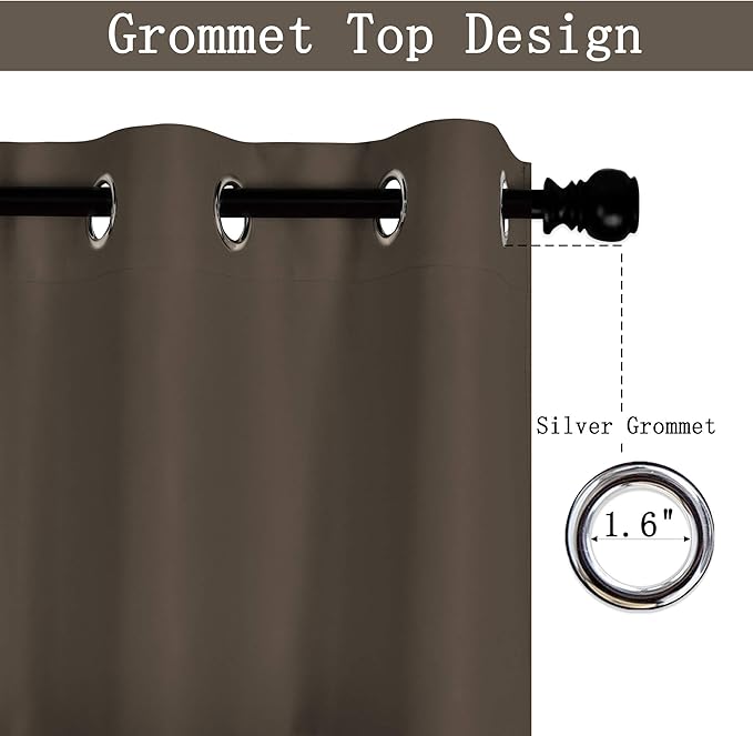 Solid Grommet Top Brown Valance for Kitchen Windows Blackout Curtain Valance for Living Room Short Straight Drape Valance for Bedroom Kids Room/Cafe/Loft 100X18 1 Panel Coffee Brown