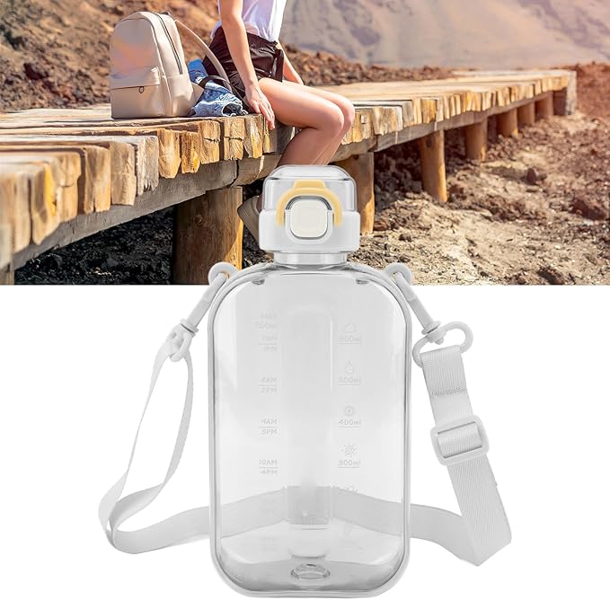 Motivational Water Kettle, Large Capacity 750ml Water Bottle Wide Mouth Silicone Straw Beautiful Appearance for Hiking (White)