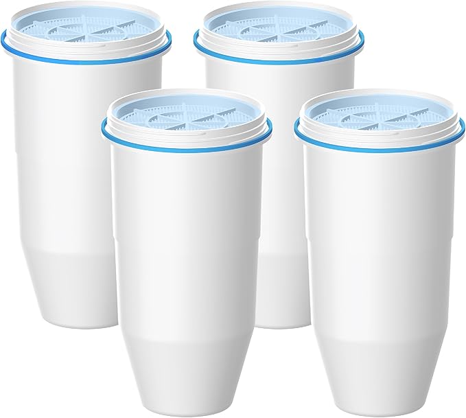 AQUA CREST Alkaline Water Filters Increase PH, ๐๐๐ ๐๐๐๐ฎ๐๐ ๐๐๐, Replacement for Zero Filter Pitchers and Dispensers, 6-Stage Filters Reduce Chlorine, 4-Pack