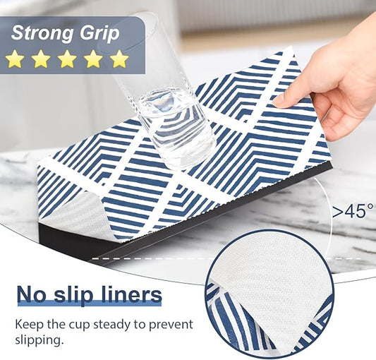 Shelf Liners for Kitchen Cabinets Non-adhesive, 12inx23.62FT Drawer Liner Non Slip Shelf Paper, Waterproof Easy to Clean Surface,Thicken Strong Grip for Pantry Cupboard Dresser Mat, Blue Stripe