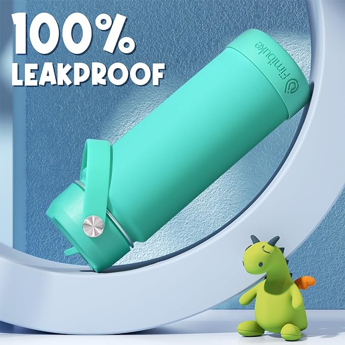 Fimibuke Kids Insulated Water Bottle - 18oz BPA-FREE 18/8 Stainless Steel Kids Cup with Straw Travel Tumbler Double Wall Vacuum Leak Proof Toddler Water Bottle for School Boys Girls(1 Pack, Mint)