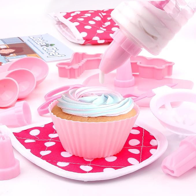 Kids Cooking and Baking Supplies Set 38 Pcs Includes Apron Hat Mitt and Decorating Supplies Dress Up Chef Costume Role Play Gifts for 3 4 5 6 7 8 Year Old Girls Boys