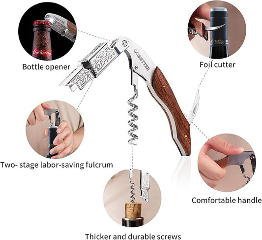 GOBETTER Wine Opener, Professional Corkscrews for Wine Bottles Cap Remover, Manual Wine Key for Home Use, Servers, Waiters Bartenders and Wine Lovers, Classic Rosewood