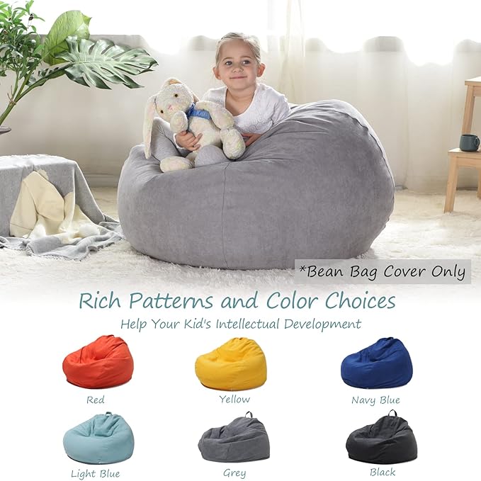 YuppieLife Stuffed Animals Bean Bag Chair Cover Candy-Colored Bean Bag(Just Cover, No Filling)/Extra Large Stuff 'n Sit Organization/Toy Storage Bag/Kids Toys Organizer(38'',Grey)