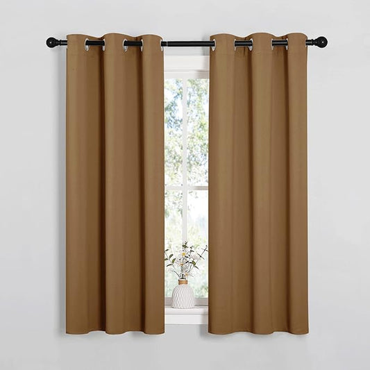 NICETOWN Sleek Blackout Curtains 54 inches Length for Small Windows, Noise Reducing and Block Draft Panels for Door Doorway Laundry Office Luxury Decor Theme (2 Panels, Gold Brown, W34 x L54 -Inch)