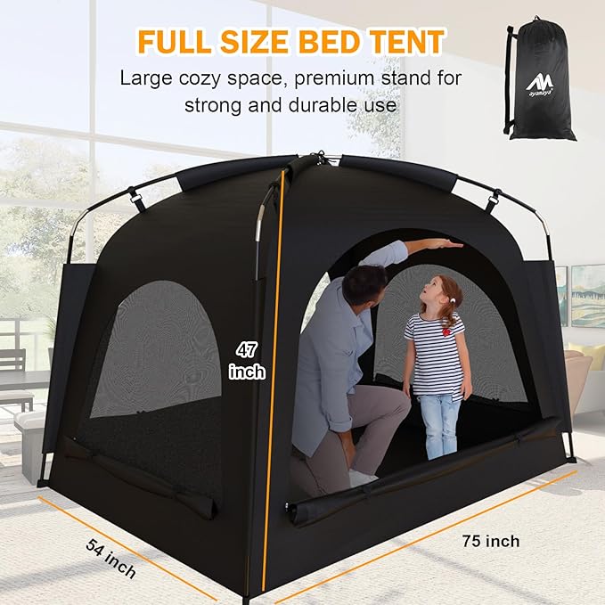 Bed Tent - Portable Indoor Privacy Dream Tents Bed Canopy for Kids and Adults, 80% Blackout Sleeping Tents for Bed, Breathable Privacy Space with 2 Doors,Phone & Pad Holders Inside
