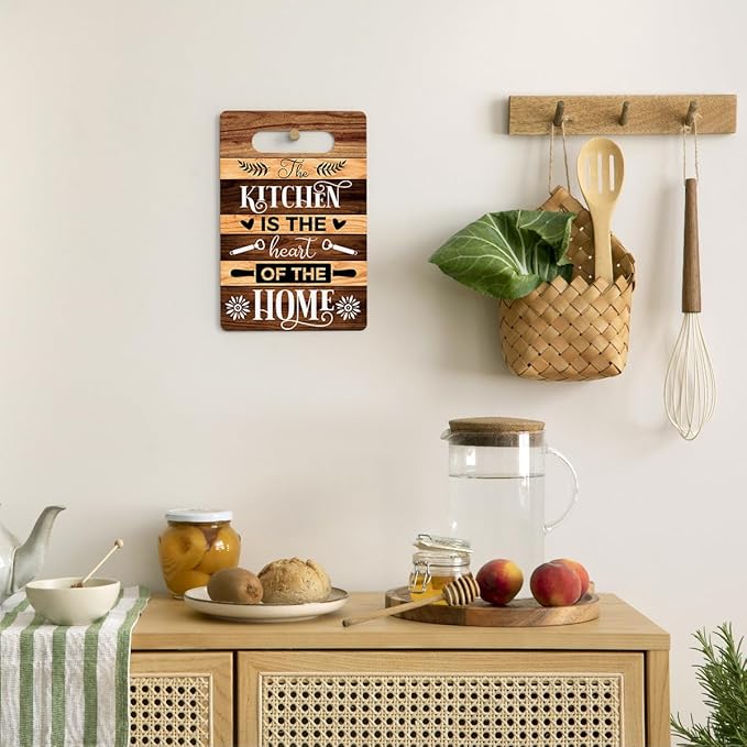 Farmhouse Kitchen Decor, Kitchen Signs Wall Decor, Wall Decor for Kitchen, Kitchen Door Wall Hanging Decor, The Kitchen Is The Heart of The Home Sign, Kitchen Gifts for Women 8 x 12 Inch