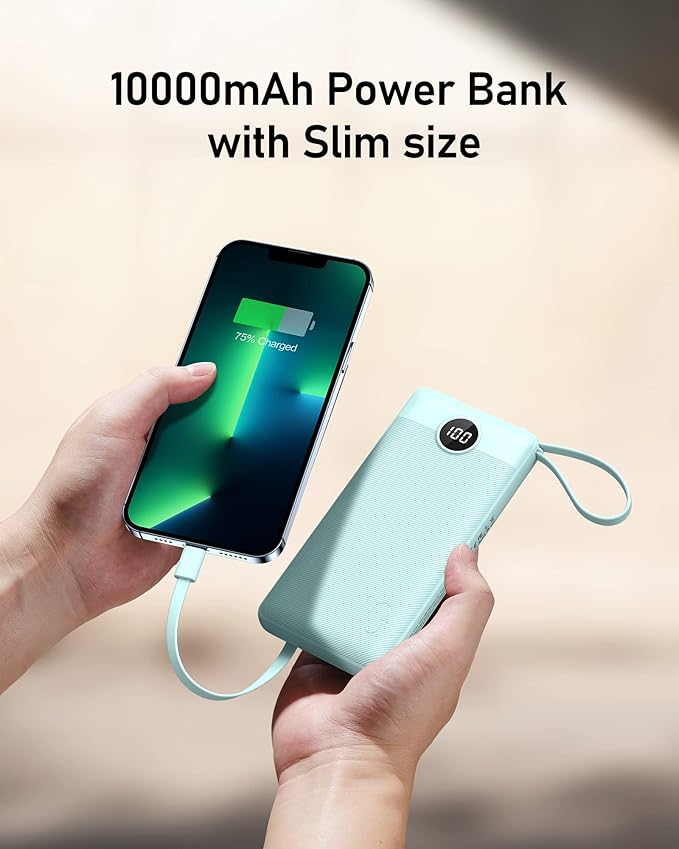 VEEKTOMX Portable Charger with Built-in Cables - 10000mAh Power Bank for iPhone - Slim Fast Charge USB C Battery Pack - Small Travel Essentials Powerbank, Compatible with iPhone, Samsung, Android, etc