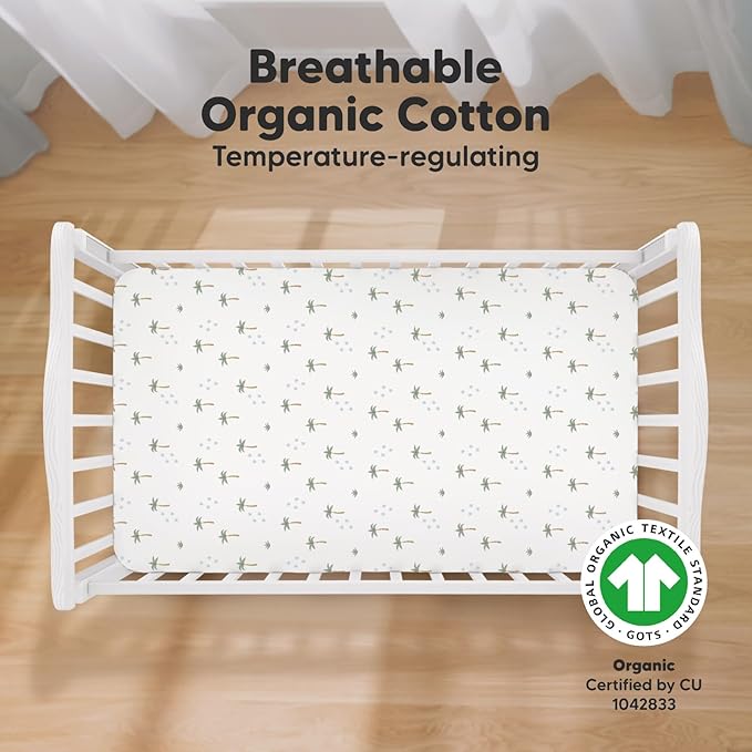 2-Pack Organic Crib Sheets for Boys, Girls - Jersey Fitted Crib Sheet, Baby Crib Sheets Neutral, Crib Mattress Sheet, Cotton Crib Sheets, Breathable Crib Sheet, Baby Mattress Sheets (Roarsome)