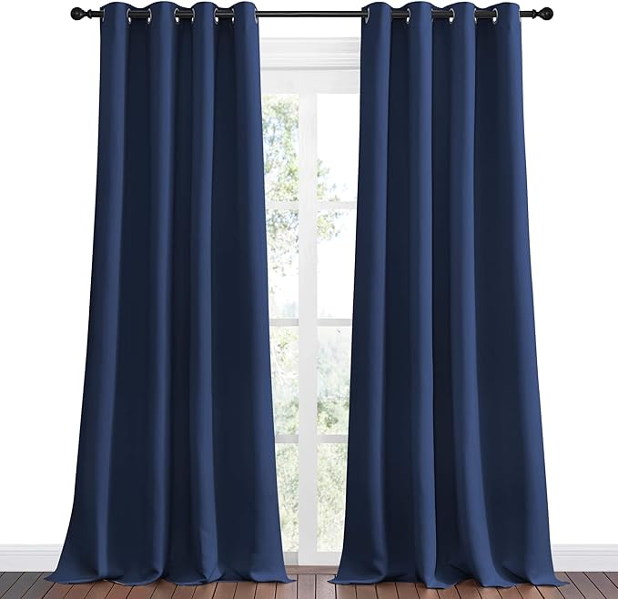 NICETOWN Navy Blackout Curtains 102" Long for Living Room, 55" W, Set of 2, Thermal Insulated Window Treatment Light Reducing Room Darkening Drapes for Boys Kids Bedroom, Classroom, Apartment